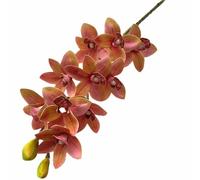 JHOMHF 4 Pack Artificial Cymbidium Orchid Plants 10-Head Faux Vanda & Phalaenopsis Flowers Realistic Silk Orchids for Home Wedding Office Decor(Orange Pink)