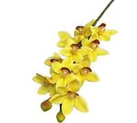 JHOMHF 4 Pack Artificial Cymbidium Orchid Plants 10-Head Faux Vanda & Phalaenopsis Flowers Realistic Silk Orchids for Home Wedding Office Decor(Yellow)
