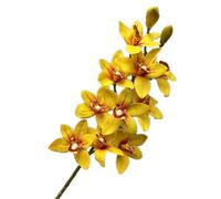 JHOMHF 4 Pack Artificial Cymbidium Orchid Plants 10-Head Faux Vanda & Phalaenopsis Flowers Realistic Silk Orchids for Home Wedding Office Decor(Red Heart Yellow)