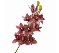 JHOMHF 4 Pack Artificial Cymbidium Orchid Plants 10-Head Faux Vanda & Phalaenopsis Flowers Realistic Silk Orchids for Home Wedding Office Decor(Autumn Red)