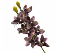 JHOMHF 4 Pack Artificial Cymbidium Orchid Plants 10-Head Faux Vanda & Phalaenopsis Flowers Realistic Silk Orchids for Home Wedding Office Decor(Brown Purple)