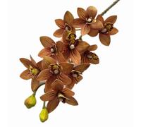 JHOMHF 4 Pack Artificial Cymbidium Orchid Plants 10-Head Faux Vanda & Phalaenopsis Flowers Realistic Silk Orchids for Home Wedding Office Decor(Coffee)