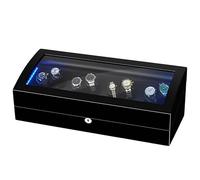 JHOMHF LED-Lit Automatic Watch Winder for 8 Timepieces - 9-Compartment Storage in Quiet Wooden Display Case, Unisex Luxury Box for Men & Women(Black)