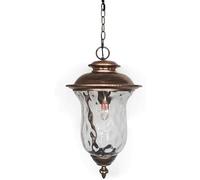 JHOMHF Outdoor Pendant Light with Water Ripple Glass Shade Modern Exterior Hanging Lamp Rainproof Ceiling Mount for Porch Deck Patio Entryway Garage(Bronze,Large)