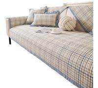 JHOMHF Plaid Cotton Quilted Sofa Cover Non-Slip Rustic Farmhouse Couch Slipcover For Dogs Cats Washable Soft Furniture Protector(Blue,1pc/43"x82"/Rectangular)