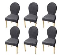 JHOMHF Set Of 2/4/6 Stretch Dining Chair Covers For Round Back Chairs Solid Color Elastic Slipcovers No-Slip Fit For Dining Room Kitchen Hotel Use(Dark Grey,6Pcs-S)
