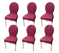 JHOMHF Set Of 2/4/6 Stretch Dining Chair Covers For Round Back Chairs Solid Color Elastic Slipcovers No-Slip Fit For Dining Room Kitchen Hotel Use(Claret,6Pcs-S)