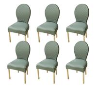 JHOMHF Set Of 2/4/6 Stretch Dining Chair Covers For Round Back Chairs Solid Color Elastic Slipcovers No-Slip Fit For Dining Room Kitchen Hotel Use(Bean Green,6Pcs-S)