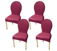 JHOMHF Set Of 2/4/6 Stretch Dining Chair Covers For Round Back Chairs Solid Color Elastic Slipcovers No-Slip Fit For Dining Room Kitchen Hotel Use(Claret,4Pcs-S)
