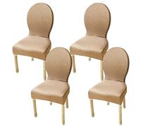 JHOMHF Set Of 2/4/6 Stretch Dining Chair Covers For Round Back Chairs Solid Color Elastic Slipcovers No-Slip Fit For Dining Room Kitchen Hotel Use(Khaki,4Pcs-S)
