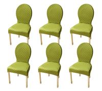 JHOMHF Set Of 2/4/6 Stretch Dining Chair Covers For Round Back Chairs Solid Color Elastic Slipcovers No-Slip Fit For Dining Room Kitchen Hotel Use(Glass Green,6Pcs-S)