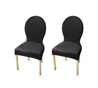 JHOMHF Set Of 2/4/6 Stretch Dining Chair Covers For Round Back Chairs Solid Color Elastic Slipcovers No-Slip Fit For Dining Room Kitchen Hotel Use(Black,2Pcs-s)