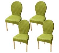 JHOMHF Set Of 2/4/6 Stretch Dining Chair Covers For Round Back Chairs Solid Color Elastic Slipcovers No-Slip Fit For Dining Room Kitchen Hotel Use(Glass Green,4Pcs-L)