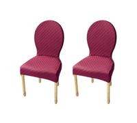 JHOMHF Set Of 2/4/6 Stretch Dining Chair Covers For Round Back Chairs Solid Color Elastic Slipcovers No-Slip Fit For Dining Room Kitchen Hotel Use(Claret,2Pcs-s)