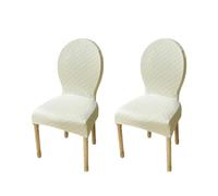 JHOMHF Set Of 2/4/6 Stretch Dining Chair Covers For Round Back Chairs Solid Color Elastic Slipcovers No-Slip Fit For Dining Room Kitchen Hotel Use(Beige,2Pcs-L)
