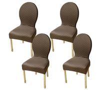 JHOMHF Set Of 2/4/6 Stretch Dining Chair Covers For Round Back Chairs Solid Color Elastic Slipcovers No-Slip Fit For Dining Room Kitchen Hotel Use(Brown,4Pcs-S)