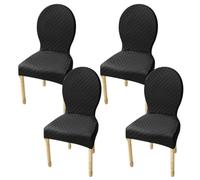 JHOMHF Set Of 2/4/6 Stretch Dining Chair Covers For Round Back Chairs Solid Color Elastic Slipcovers No-Slip Fit For Dining Room Kitchen Hotel Use(Black,4Pcs-S)
