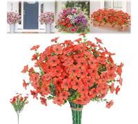 JHOMHF Violet Artificial Flowers Outdoors 10 Pcs UV Resistant Faux Blooms No Fade Purple Flowers for Outdoor Planters Porch Garden Hanging Basket Decor(Red 2)