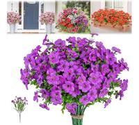 JHOMHF Violet Artificial Flowers Outdoors 10 Pcs UV Resistant Faux Blooms No Fade Purple Flowers for Outdoor Planters Porch Garden Hanging Basket Decor(Purple)