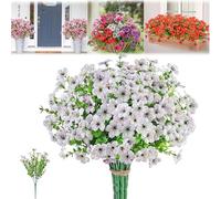 JHOMHF Violet Artificial Flowers Outdoors 10 Pcs UV Resistant Faux Blooms No Fade Purple Flowers for Outdoor Planters Porch Garden Hanging Basket Decor(White)