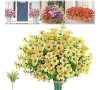 JHOMHF Violet Artificial Flowers Outdoors 10 Pcs UV Resistant Faux Blooms No Fade Purple Flowers for Outdoor Planters Porch Garden Hanging Basket Decor(Yellow)