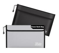 JHSafer Fireproof Money Bag, Fireproof Bag with Zipper, Explosion-Proof Lipo Battery Bag for Cash, Passport, Valuables,Currency & Keys, Power Bank, Phone (Silver & Black Bag, 10.6 x 6.3 inch)