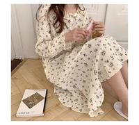 JHSDHYD Cotton Pyjamas Floral Women Nightgown Ruffles Sleepwear Long Sleeve Night Dress Autumn Lace One Piece Pajamas Home Sleeping Wears(Color-03,L(50kg-60kg))