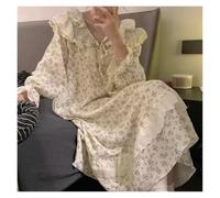 JHSDHYD Cotton Pyjamas Floral Women Nightgown Ruffles Sleepwear Long Sleeve Night Dress Autumn Lace One Piece Pajamas Home Sleeping Wears(Color-01,M(40kg-50kg))