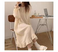 JHSDHYD Cotton Pyjamas Floral Women Nightgown Ruffles Sleepwear Long Sleeve Night Dress Autumn Lace One Piece Pajamas Home Sleeping Wears(Color-02,XXL(70kg-80kg))