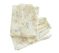 JHSDHYD Cotton Pyjamas Seven-sleeve Kimono Pajamas Set Female Spring And Autumn Cotton Gauze Home Clothes Cute Sweet Two-p(Color8,M)