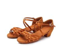 JHSDHYD Latin dance shoes Dance Shoes Girls Sandals Children Ballroom Tango Salsa Latin Dance Shoes(BROWN,35)