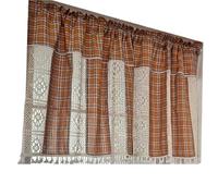 JHSDHYD Short Curtains Checked Pattern Splicing Cotton Fabric Hollow Out Short Curtain For Kitchen Cabibnet Pastoral Window Valance for Window