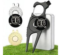 JHSLCHA Golf Divot Repair Tool with 2 Personalized Letter T Ball Marker& 2 Magnetic Hat Clip, 7-in-1: Club Holder/Brush/Groove Cleaner/Bottle Opener, Golf Accessories Gift for Men Women Golfer Father