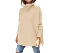 Jhsnjnr Womens Batwing Long Sleeve Turtleneck Pullover Sweater Casual Loose Chunky Knit Jumpers Apricot