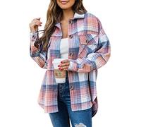 Jhsnjnr Women's Flannel Shacket Long Sleeve Checkered Shirts Oversized Button Up Plaid Jacket