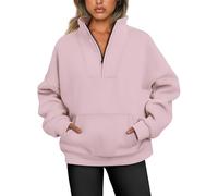 Jhsnjnr Women's Half Zip Sweat Jacket with Fleece Lined Autumn Zip Stand-Up Collar Oversized Sweatshirt without Hood, Lotus Pink, L