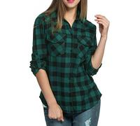 Jhsnjnr Women's Plaid Long Sleeve Blouse Rolled Up Shirts Boyfriend Button Tunic Tops Green