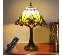 JHuiLap 12 Inch Tiffany Style Table Lamp, Baroque Stained Glass Lamp with Remote Control, Stepless Dimmable & 3 Color Temperatures, Desk Lamps for Bedroom Farmhouse Bedside Nightstand Bedside (Green)