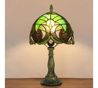 JHuiLap Small Tiffany Lamp 8 Inch Butterfly Stained Glass Table Lamp with 3 Color Temperatures, Handmade Antique Reading Light for Bedroom, Living Room, Includes E27 LED Bulb (Peacock)