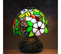 JHuiLap Small Tiffany Stained Glass Lamp, 3 Color Temperatures Bedside Lamp, 8 Inch Mushroom Desk Light for Bedroom Living Room Office Home Decor (Grape Pattern)