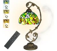 JHuiLap Tiffany Stained Glass Lamp with Remote Control, Stepless Dimming & 3 Color Temperature Adjustment, 8 Inch Metal Leaf Base Included LED Bulb for Bedroom Living Room (Wheat Ear)