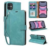 JHWVVTF for iPhone 11 Case Wallet, [RFID Blocking 4 Card Slots] Phone Stand, Wrist Strap, Magnetic Closure, Soft Leather Shockproof Protective Flip Cases Cover (Green)