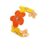 JHWZAIY Raffia Colorful Flower Cuff Bracelet For Women Statement Chunky Spring Summer Floral Tropical Beachy Vacation Wide Open Bangle Boho Jewelry Accessories, One Size, Raffia Iron, no gemstone