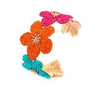 JHWZAIY Raffia Colorful Flower Cuff Bracelet For Women Statement Chunky Spring Summer Floral Tropical Beachy Vacation Wide Open Bangle Boho Jewelry Accessories, One Size, Raffia Iron, no gemstone