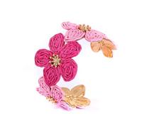 JHWZAIY Raffia Colorful Flower Cuff Bracelet For Women Statement Chunky Spring Summer Floral Tropical Beachy Vacation Wide Open Bangle Boho Jewelry Accessories, One Size, Raffia Iron, no gemstone