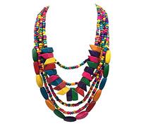 JHWZAIY Statement Multicolor Wood Bead Chunky Layered Necklace For Women Multi Layer Color Wooden Beaded Bib Necklace For Women Long Strand African Necklace For Women Fashion Jewelry Costume (01)