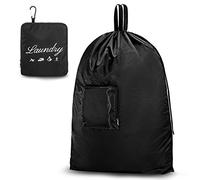 JHX Travel Laundry Bag XL, Extra large Dirty Clothes Organizer【Upgraded】with Handles and Aluminum Carabiner for Travel, Camp, Fitness, and Students (Thickened - Black) 32"H x 23"W