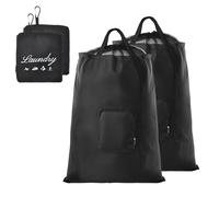 JHX Travel Laundry Bags, 2Pcs Foldable Dirty Clothes Bag 【2024 Upgraded】 with Fixed Drawstring Net, Handles and Carabiner, Portable Laundry Bags for Travel and Fitness (Dark-Black) 30"H x 21"W