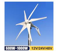 JHXHFJXZ Horizontal Turbine 3000W Low Noise Wind Turbine Generator Kit 12V/24V/48V Low Wind High Eificiency Automitic Multi-leaf for Home, Farm, RVs, Boats(600W,WITH MPPT CONTROLLER_48V)