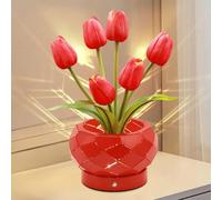 JHXLAMP Birthday Gifts for Women,Tulips Flower Lamp,Touch Lamp,Battery Powered Lights,3-Colour Dimming Small Night Light,Gifts for Mom for Valentine Day,Mothers Day,Xmas,Birthday (Red Tulip)